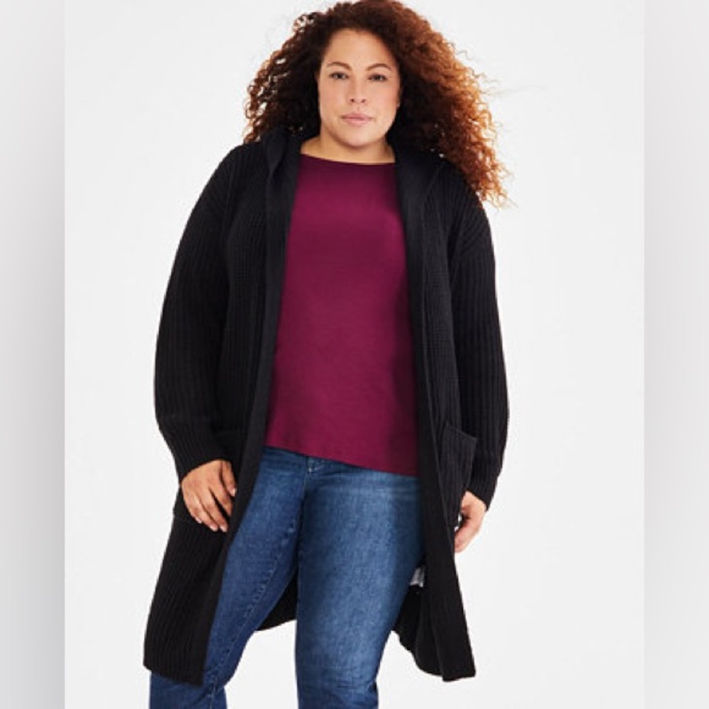 209M NWT Style & Co Plus Size Hooded Open-Front Sweater Cardigan - Size: 1X